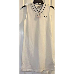 Puma Athletic Dress White V-Neck With Navy Trim And Logo Size Small